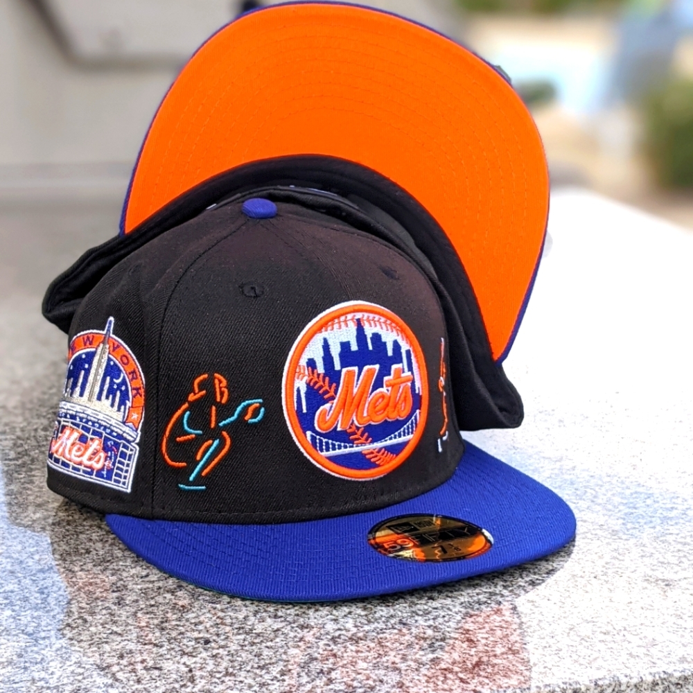 Custom New York Mets New Era 59FIFTY Fitted Hat w/ Orange UV
